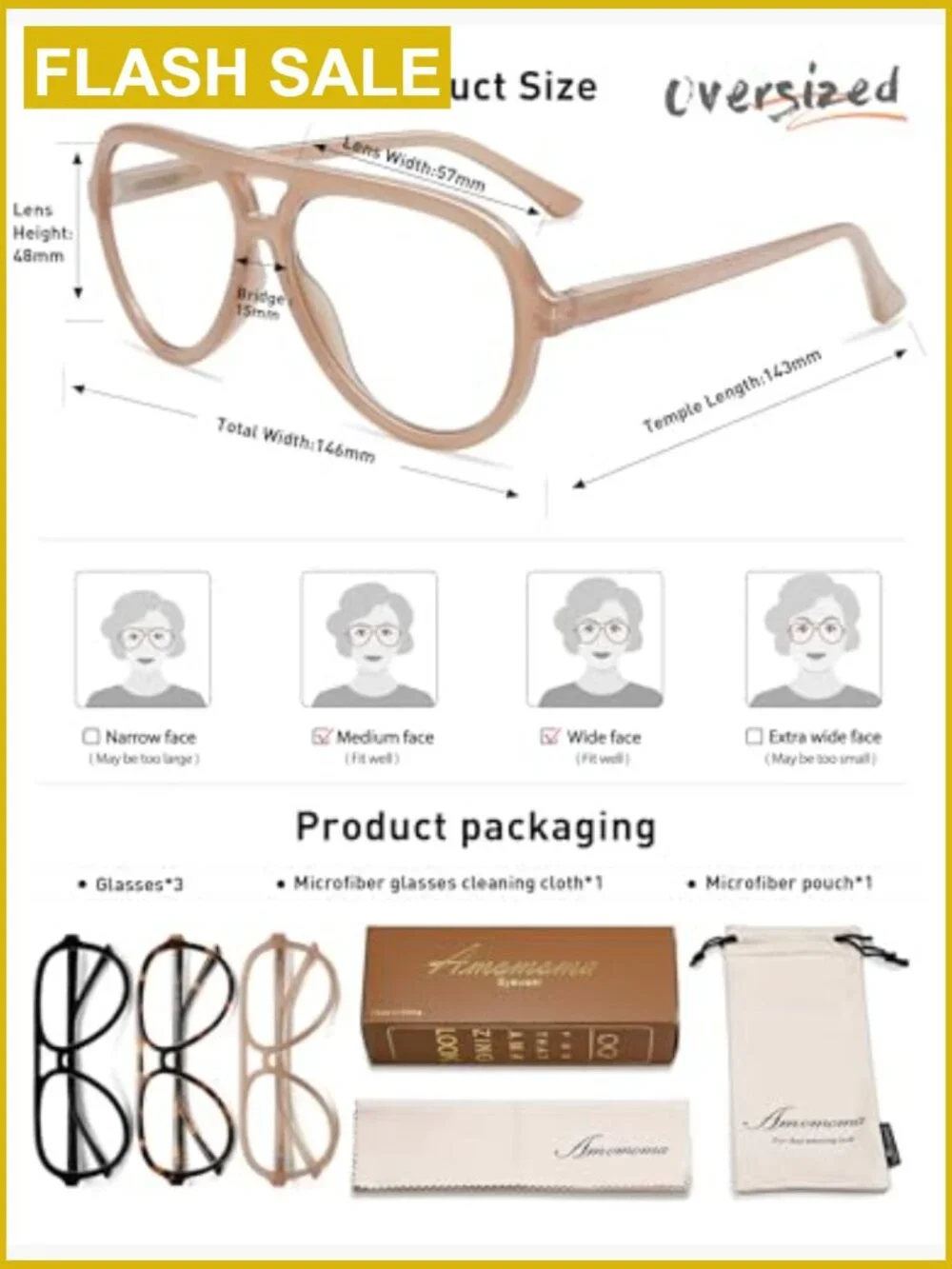 3pk Oversized Aviator Blue Light Blocking Reading Glasses Square